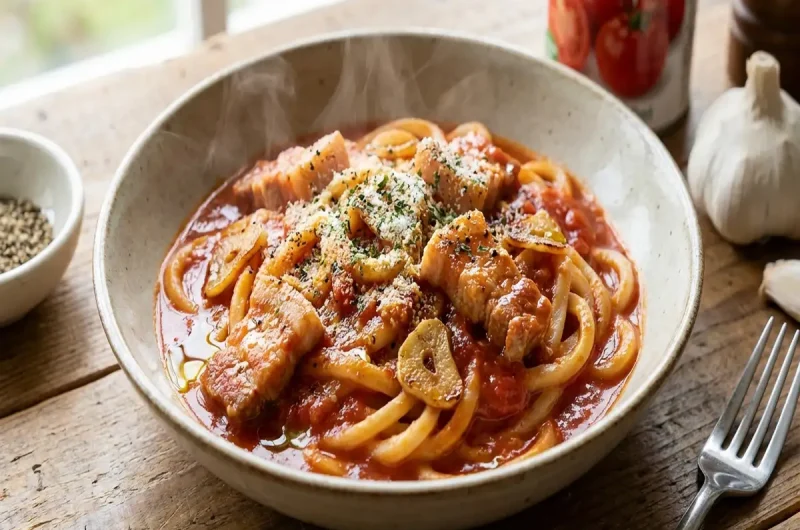 【シューイチ】ガーリックトマト煮込みうどんの作り方  リュウジさんバズレシピレシピ（5月16日）