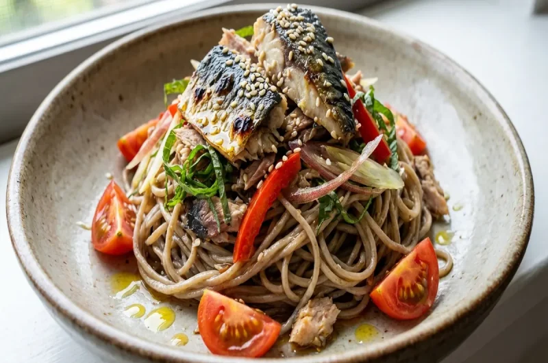 【土曜はナニする】焼きサバと夏野菜のヌードルサラダ＆みそドレッシングの作り方 腸活ベジたんサラダ Atsushi（あつし）さんレシピ