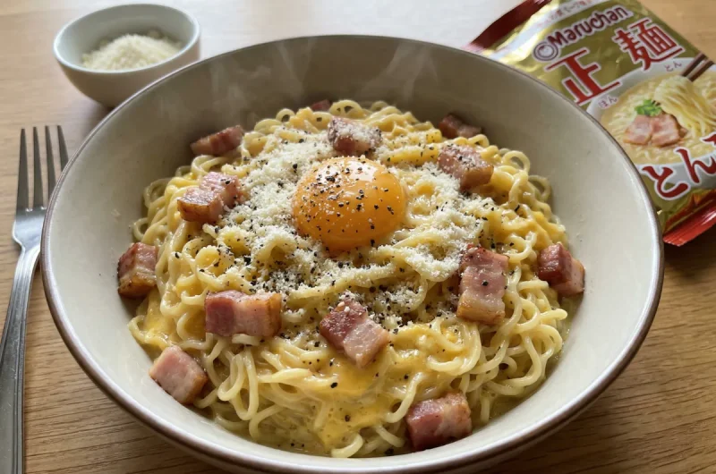 【鬼旨ラーメングランプリ】カルボナーララーメンの作り方 マルちゃん正麺豚骨味アレンジレシピ 8月1日