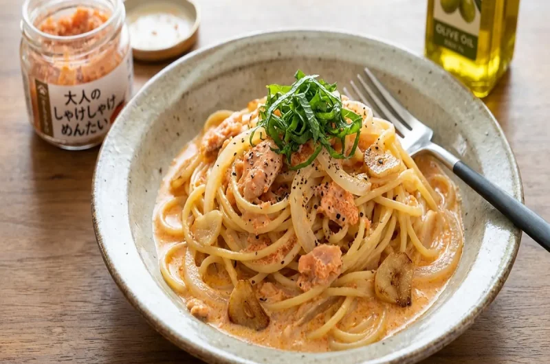 【アッコにおまかせ】しゃけしゃけめんたいクリームパスタの作り方　久世福商店アレンジレシピ （8月29日）