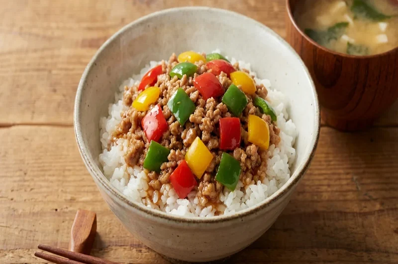 【ヒルナンデス】3色ピーマンのそぼろ丼の作り方 ピーマンVSトマト簗田圭シェフレシピ 調理法（9月8日）