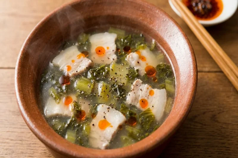 【平野レミの早わざレシピ】発酵発汗八分スープ（高菜漬けスープ）の作り方 2022初春（1月10日）