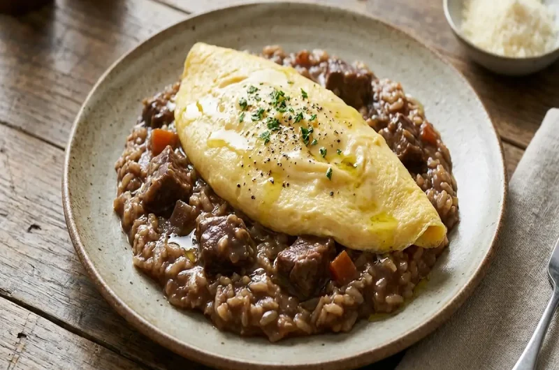 【ラヴィット】ビーフシチューリゾット半熟卵オムライス風こがけん考案のビーフシチューアレンジレシピ（2022年1月26日）