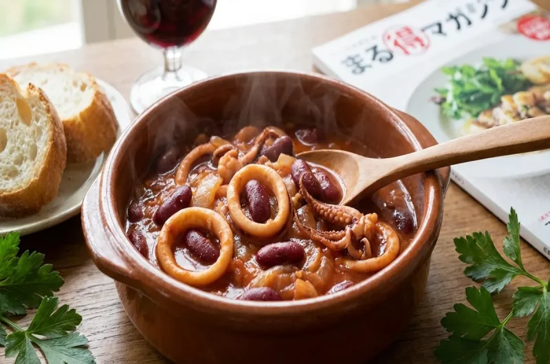 【まる得マガジン】赤いんげん豆とイカのトマト煮のレシピ 日高良実シェフの缶詰イタリアン（2022年5月10日）