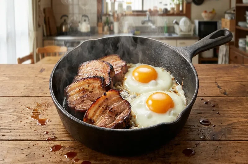 【家事ヤロウ】チャーシューエッグ（築地風ベーコンエッグ）の作り方 ドンキ（ドン・キホーテ）アレンジレシピ（2022年7月5日）