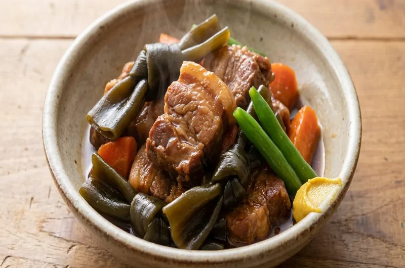 【きょうの料理】豚肉と結び昆布の煮物のレシピ 大原千鶴さんのアイデアおかず（2022年10月7日）