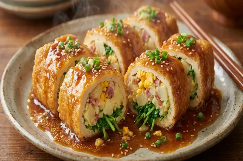 【土曜は何する】豆苗ポテサラの油揚げロール照り焼きあみんあみんさんのレシピ（2023年3月11日）