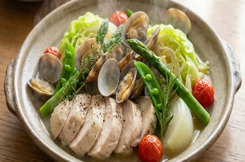 【あさイチ】鶏むね肉とあさりと春野菜の蒸し煮のレシピ 音羽創さん